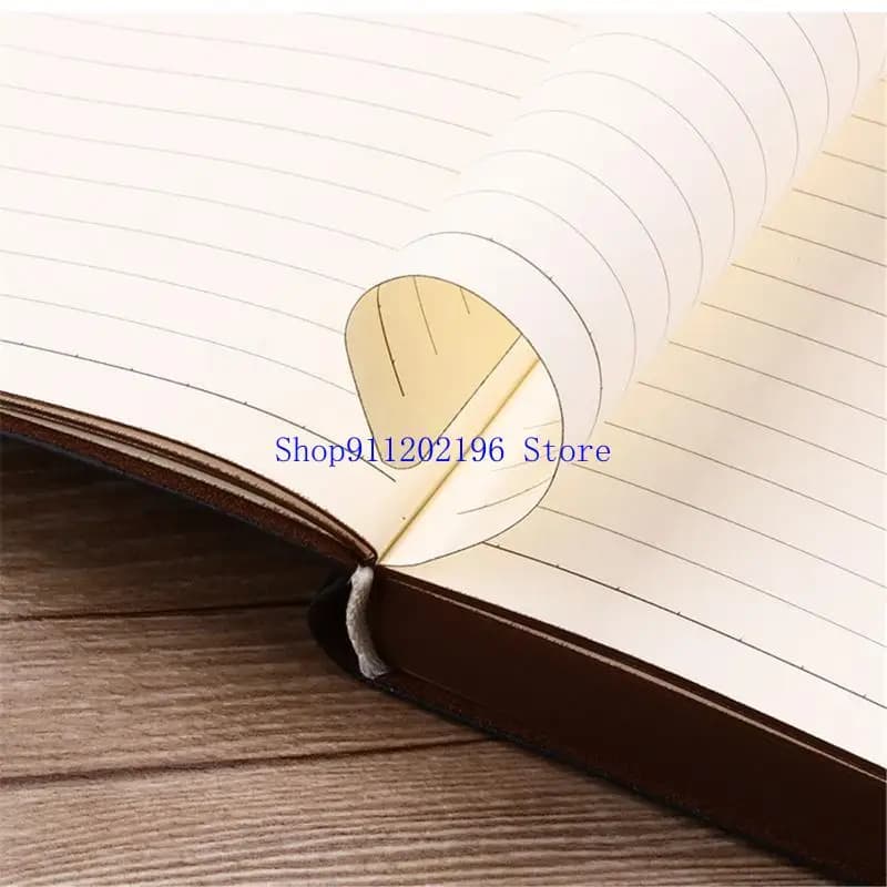 P82A Vintage Journal Notepad Ribbon Leather Notebook Thick Eye-caring Papers