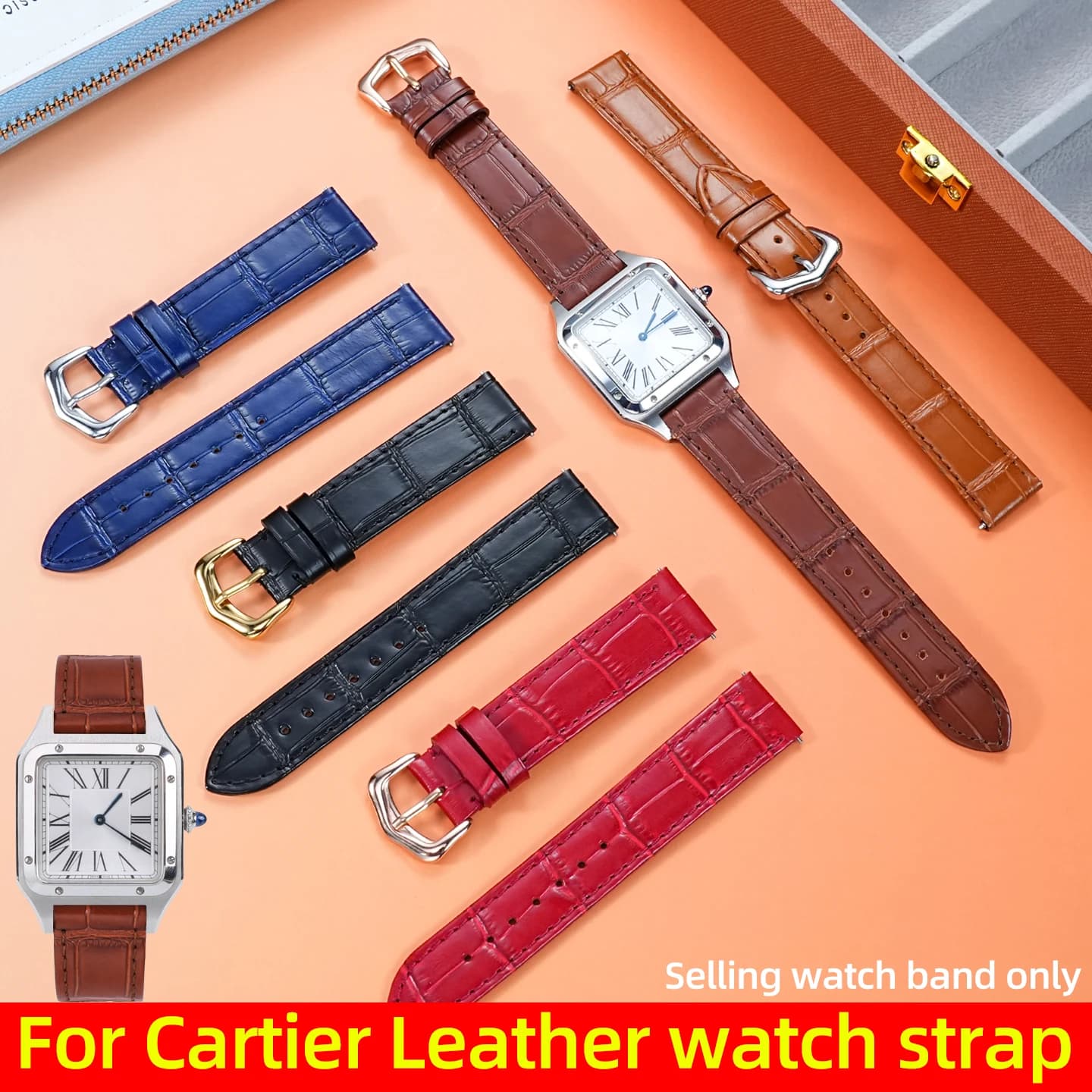 Sostituzione cinturino in vera pelle per Cartier Tank Solo Santos Catena per orologio Blu rosso marrone Cinturino per bracciale Cintura 15 17 18 20mm