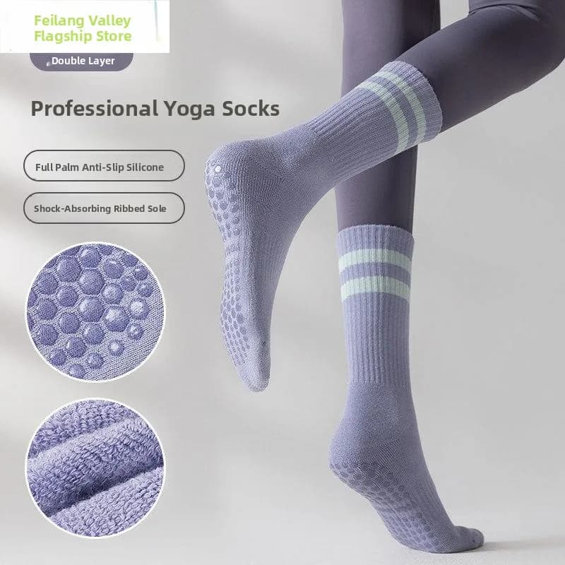 Calze Yoga a Tubo Lungo Rinforzate da Donna, Professionali Antiscivolo per Pilates, Corsa, Salto con la Corda, Fitness e Sport, Calze a Compressione
