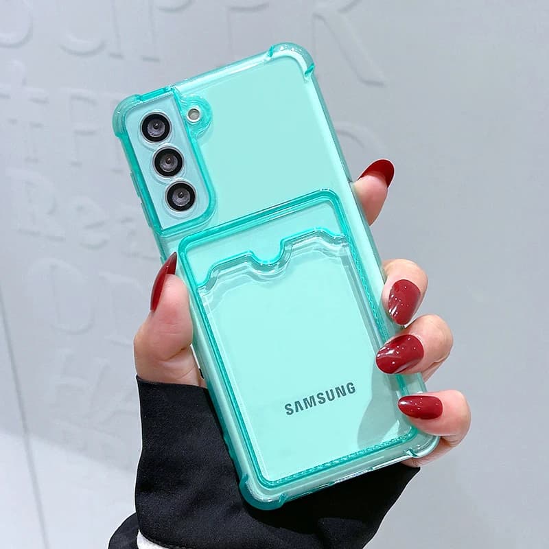 Custodia Trasparente Antiurto con Airbag e Porta Carte per Samsung Galaxy S21 FE S22 Plus S23 S24 Ultra, con Angoli Morbidi e Bumper