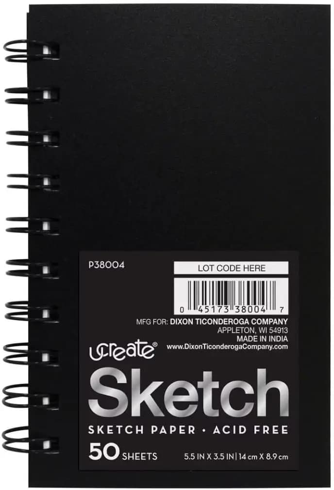 Mini Poly Cover Sketch Book, 5.5x3.5 Inches, 50 Sheets, 6-Pack for On-the-Go Drawing