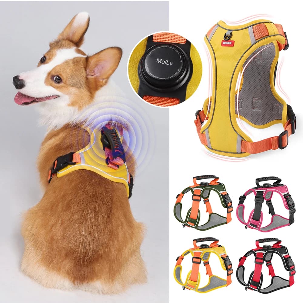 Pettorina per cani riflettente con supporto Airtag, gilet anti-smarrimento per animali domestici a prova di fuga, tracciamento GPS di sicurezza regolabile altamente visibile