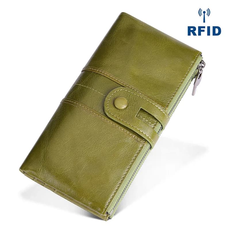 Vintage genuine leather ladies' purse Korean version trendy handbag for women, top-grade cowhide RFID simple long-style purse