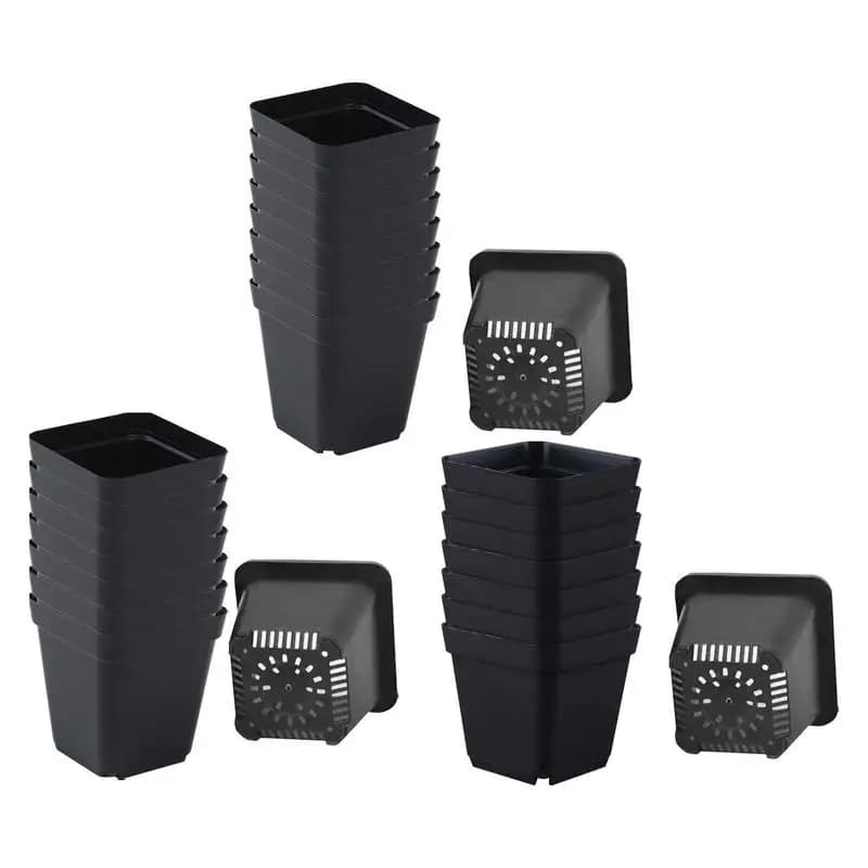 50pcs Starter Pots Plant Nursery Pots Seed Starting Pots Plastic Flower Plant Container Seedling Cups Square Black Seedling Pots