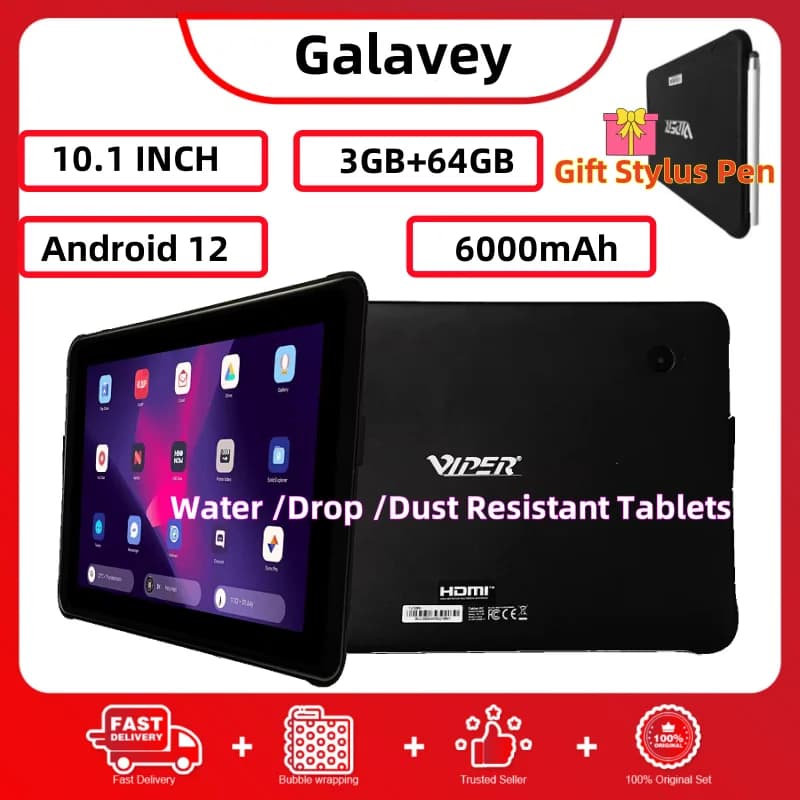 Tablet Android 12 from 10.1''''' with Pen Style, Type-C, Water Resistant, Drops and Powder, 3GB RAM, 64GB ROM, Double Camera, HDMI port, 6000mAh battery, Z11