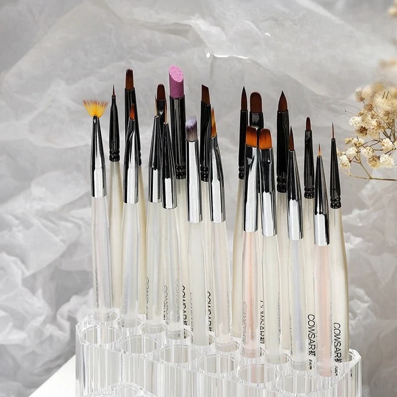 Nail Art Holder with 26 Holes, Transparent Organizer in Acrylic, Paper Holder Box for Brushes and Manicure Tools