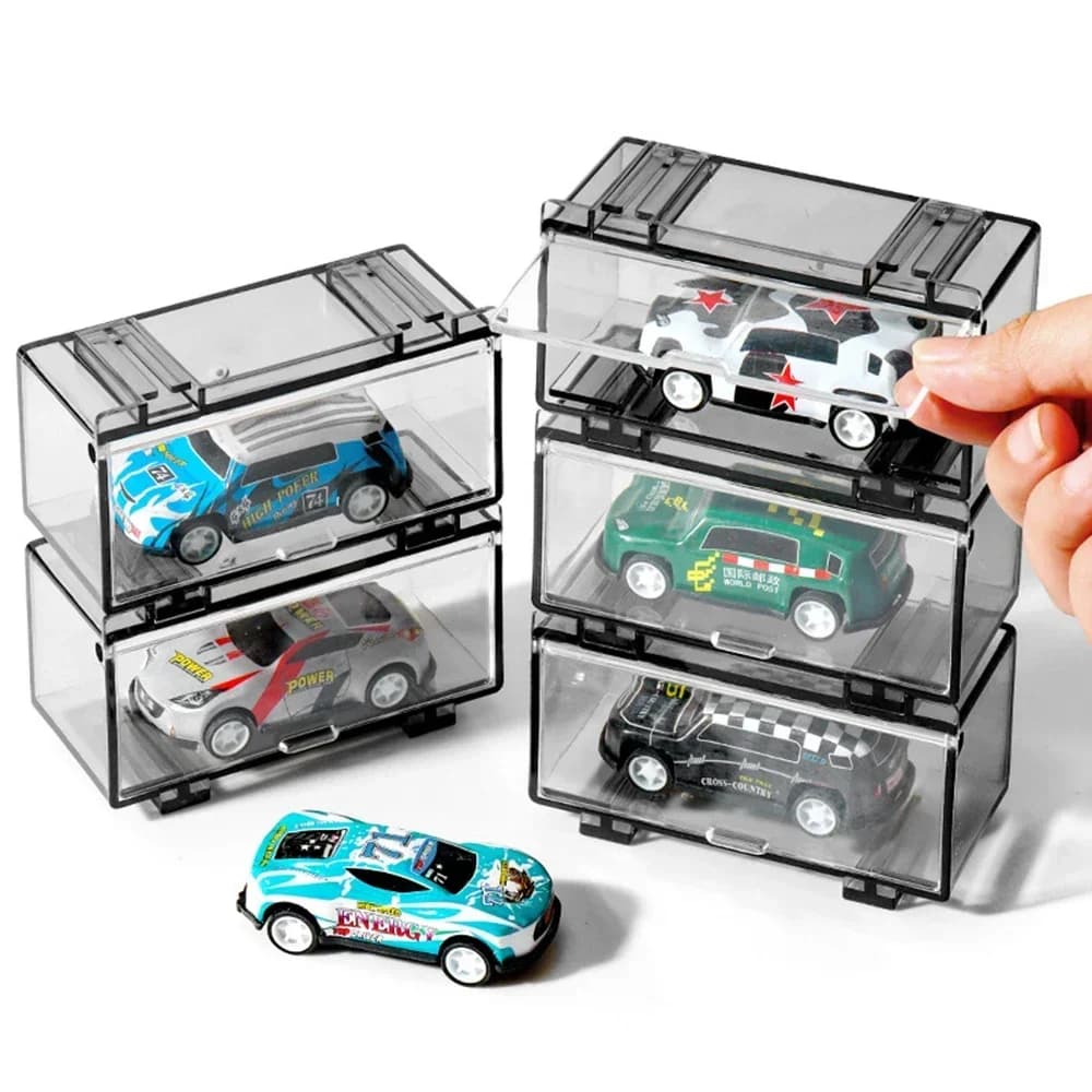 1:64 Scatola di visualizzazione per auto in acrilico per modello di auto Hot Wheel Giocattolo Armadietto trasparente Rack Scatole di immagazzinaggio per auto creative impilabili antipolvere