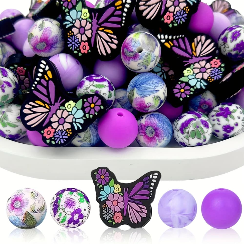 Set di 6/25/40 pezzi di perline in silicone a farfalla per gioielli fai da te, portachiavi, accessori per penne e accessori per catene