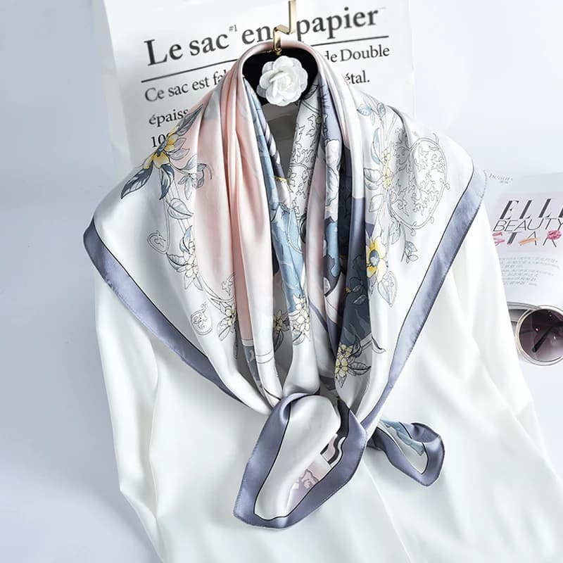 Foulard quadrato 100% seta da donna, stampato, in pura seta naturale, bandana, sciarpa da collo