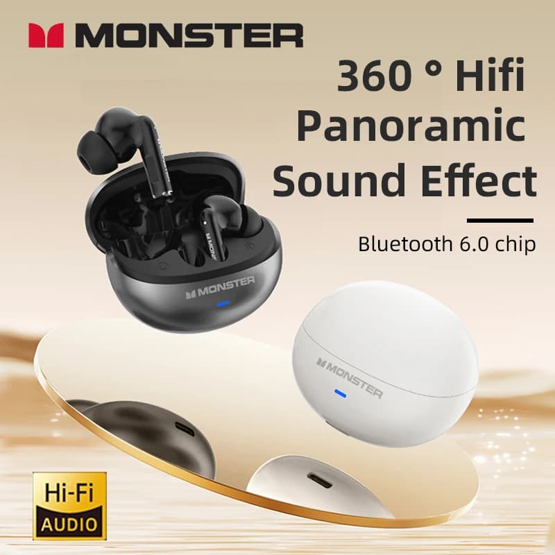 Monster MQT39 TWS Bluetooth 6.0 Bluetooth wireless earphones Hifi stereo headphones with noise reduction Sports headphones with microphone