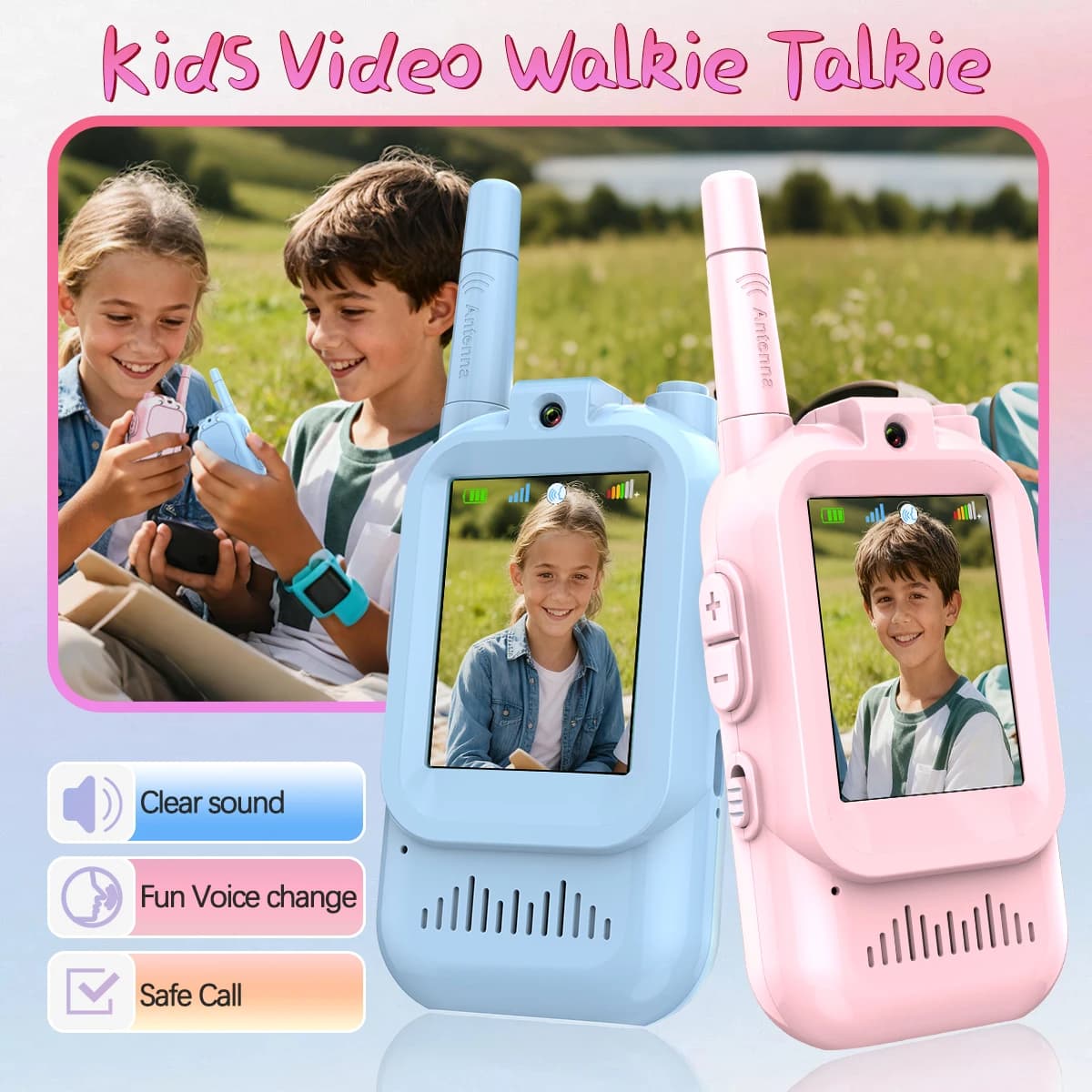 AIRITON JK200 Walkie Talkie Video per Bambini con Schermo HD, Ricaricabile USB-C, Interfono a un Tocco, Regalo Tecnologico per Bambini