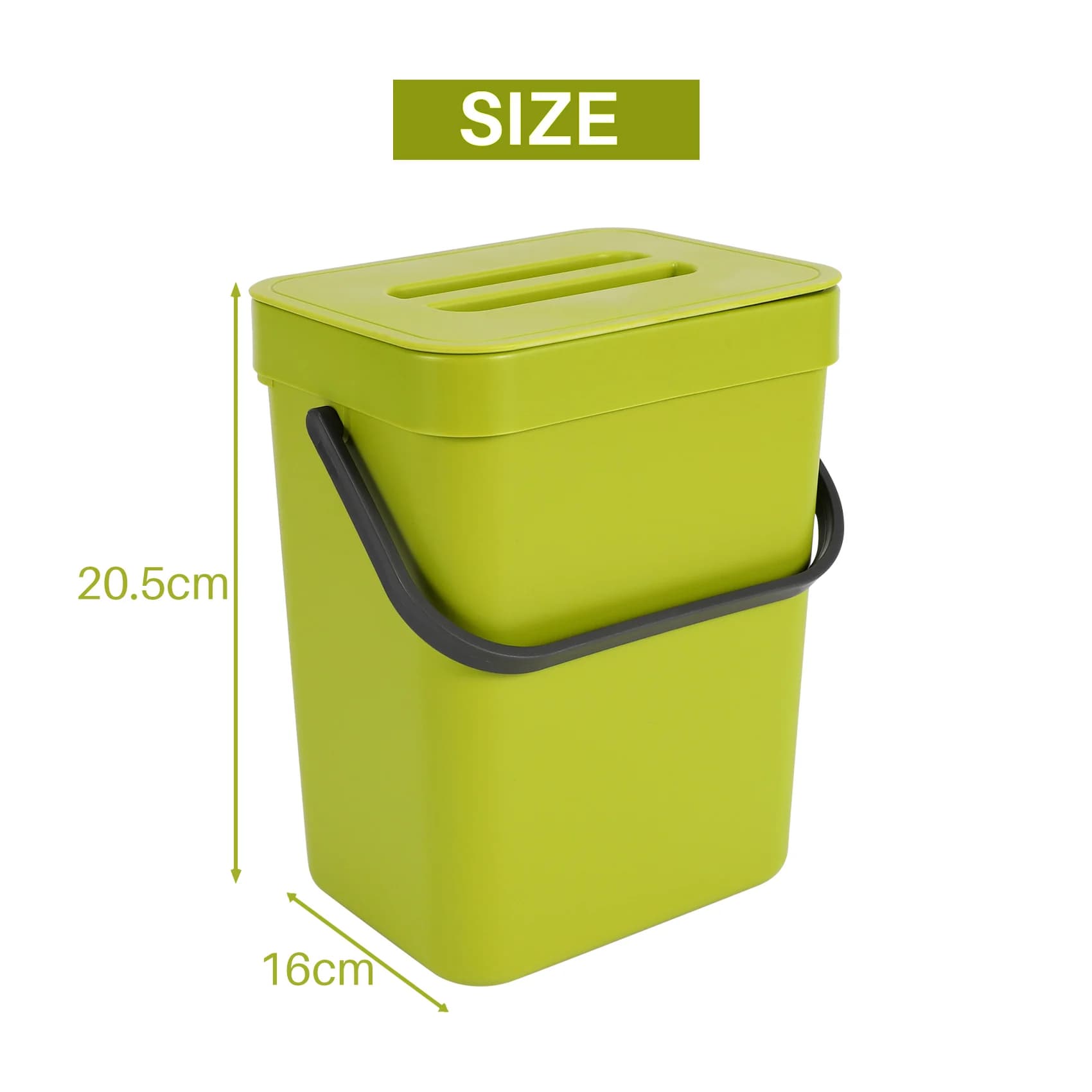 AS94-Cestino per rifiuti con coperchio da appendere sotto il lavello, cestino verde in plastica per bagno/ufficio, contenitore per compostaggio