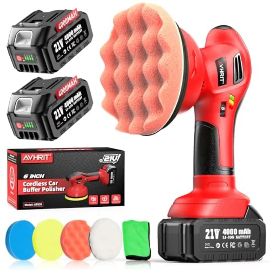 Lucidatrice per Auto Senza Fili da 6 Pollici: Kit Lucidatrice per Auto con 2 Batterie da 4000mAh, Blocco Orbitale da 8 mm, Controllo a 6 Velocità 2500-6000 RPM