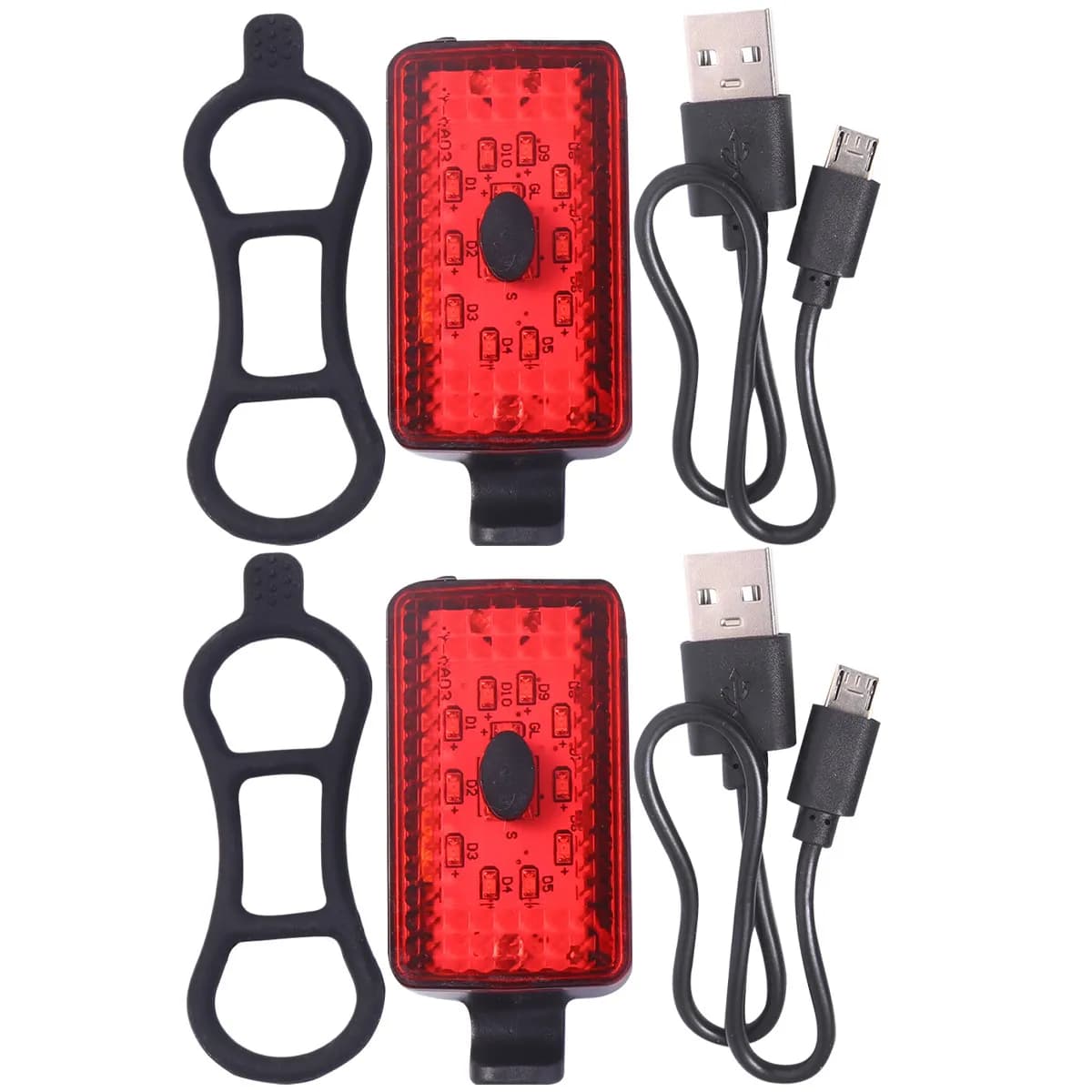 Luci di Sicurezza Posteriori USB Ricaricabili, Impermeabili, Set da 2, Luce Notturna per Bicicletta, Portatile, Nera