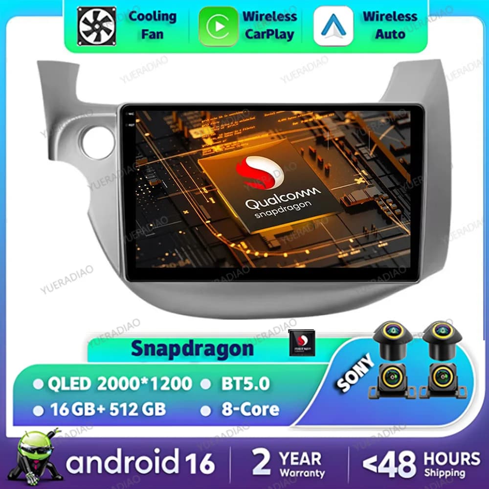Autoradio Android 16 per HONDA FIT JAZZ 2008 2009 2010 2011 2012 2013 GPS NAVI Qualcomm 4G LTE 5G WIFI Head Unit BT QLED 2DIN