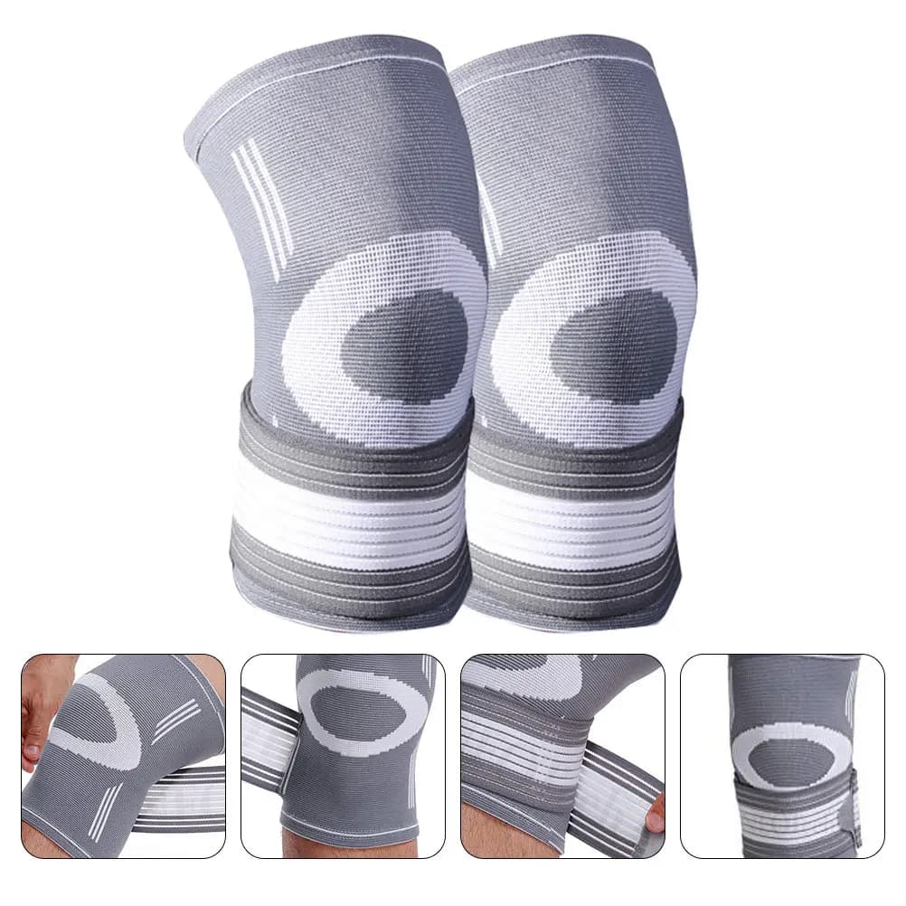 1 paio di ginocchiere a compressione con cinturino, maniche di supporto sportivo, cuscino protettivo leggero per corsa, basket, calcio