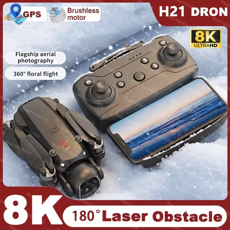 New Drone H21 2026 5G Professional GPS 8K HD for Air Photography, Remote Controlled Aeromobile with Double HD Camera, Quadricotter, Toys and Gifts for Boys