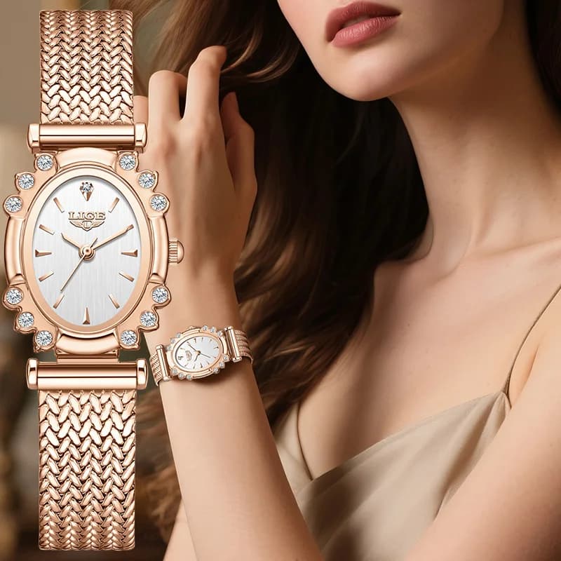 LIGE Orologio impermeabile da donna Moda ultra sottile in oro rosa Orologio al quarzo da donna Bracciale sportivo da esterno Regalo da donna per orologio