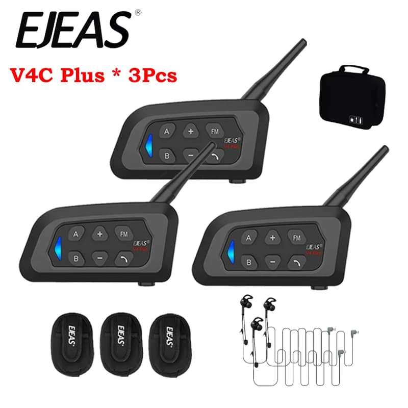 3PCS EJEAS V4C Plus 1500M Full Duplex Bluetooth In-Ear Cuffia per conferenze di calcio Interfono 3 utenti Auricolare per arbitro di calcio