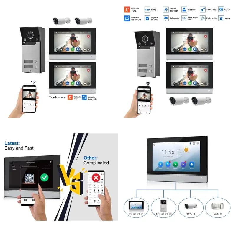 2 Button Video System Apartment WiFi Video Doorbell with 7 Inch Monitors Wire Video Door Phone