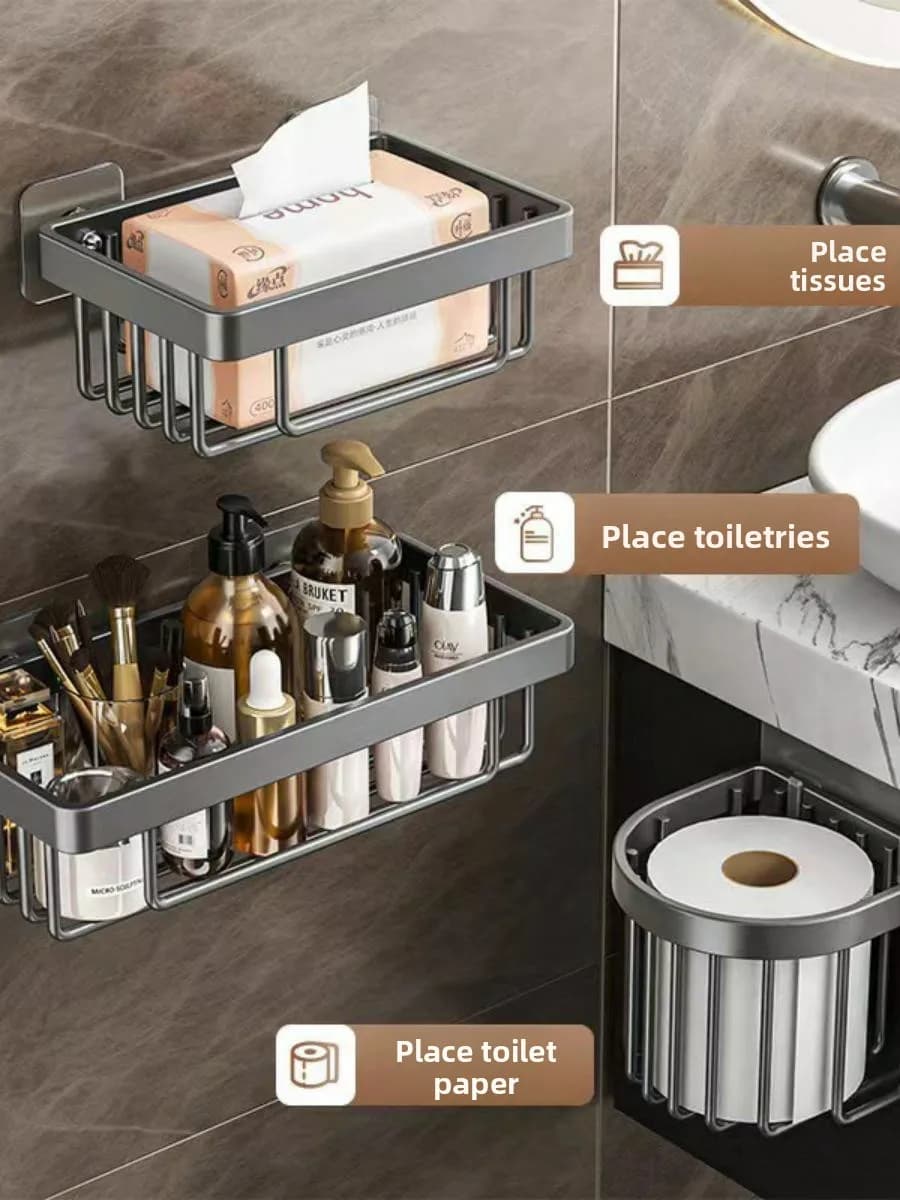 New Bathroom Toilet Paper Box Wall-Mounted Stainless Steel No-Punching Required Roll Paper Holder Storage Organizer