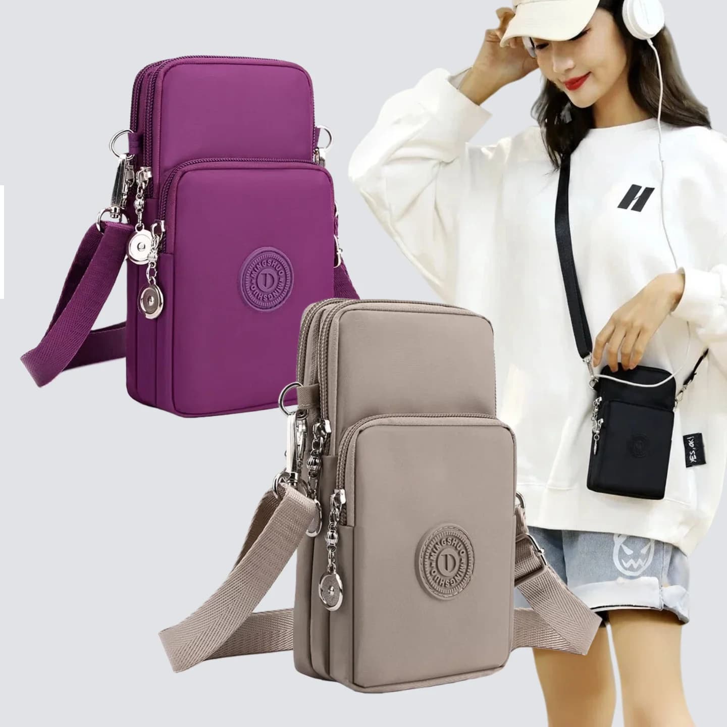 Mobile Phone Women Bag Nylon Cell Phone Bag Coin Purse Strap Shoulder Bag Small Crossbody Bags for Women Wallet Travel Purse