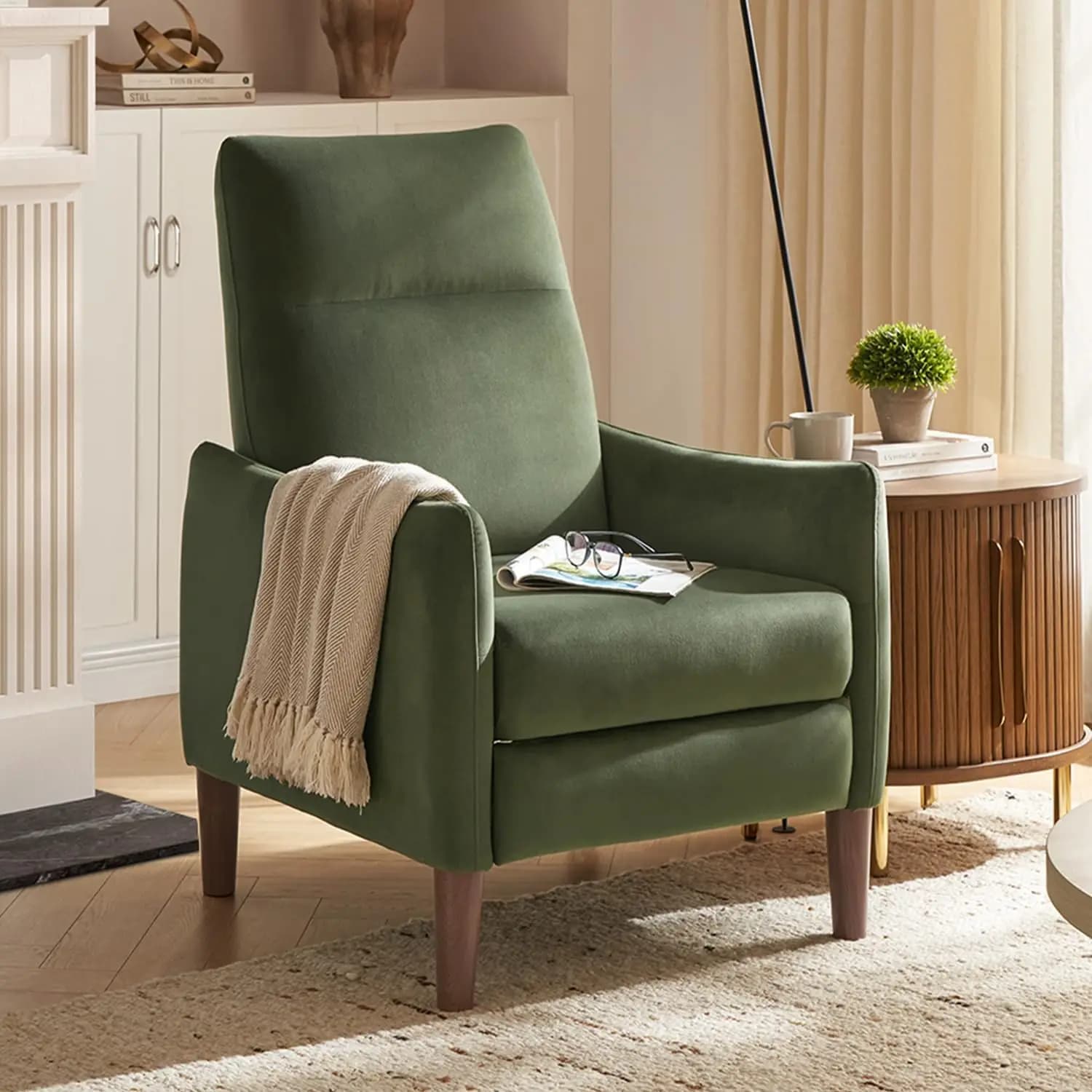 Poltrona Reclinabile a 3 Posizioni, Poltrona Decorativa, Sedia da Lettura in Stile Mid-Century Modern, Schienale Alto Imbottito, Personalizzabile
