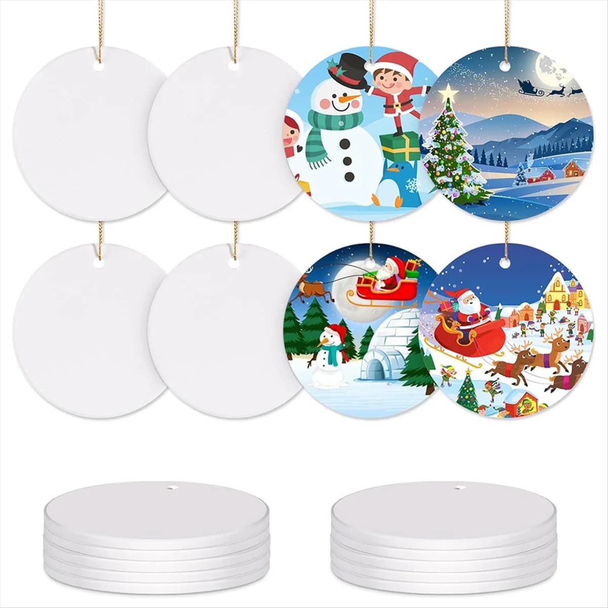[in stock] Sublimation Ceramic Ornaments Sublimation Ornament Blanks Bulk Ceramic Discs Ornament for Heat (10 PCS)