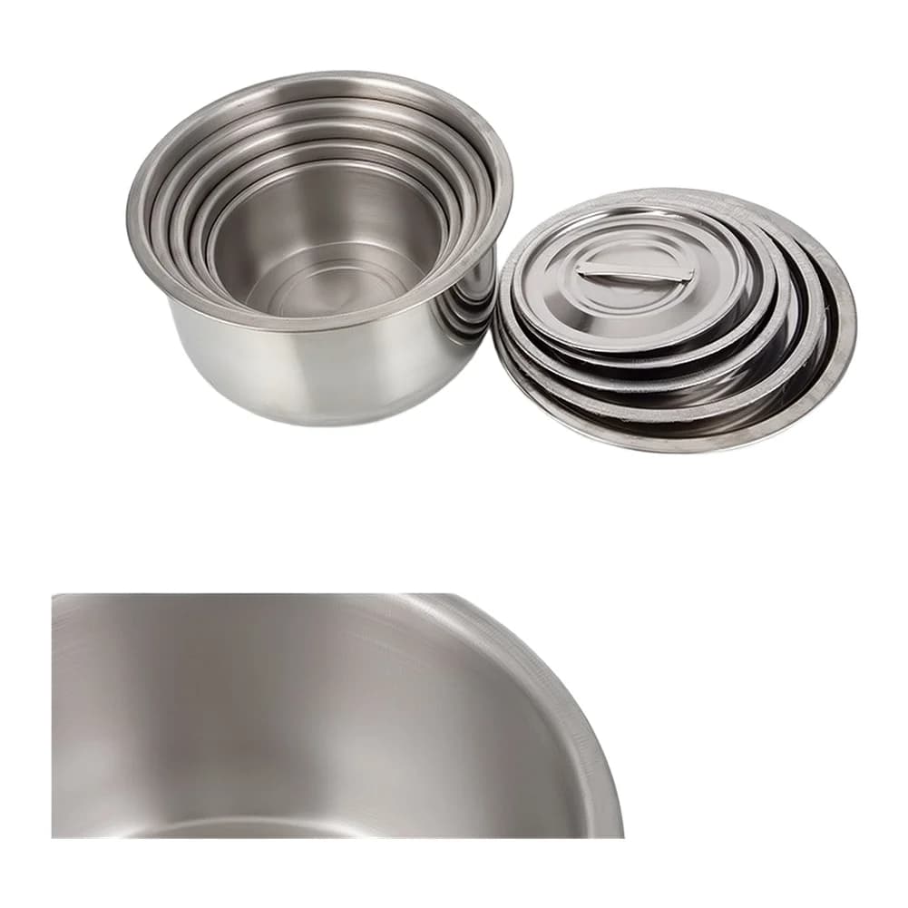 Set di 5 Ciotole in Acciaio Inox 410 per Mescolare e Cuocere a Vapore con Coperchio, Contenitori per Alimenti, Accessori per Fornelli da Esterno