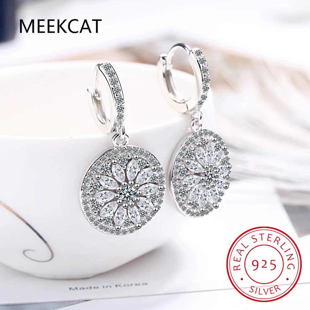 Luxury 3ct Moissanite 925 Sterling Silver Round Dreamcatcher Dangle Earring Jewelry Lab Diamond Party Wedding Gift for Women