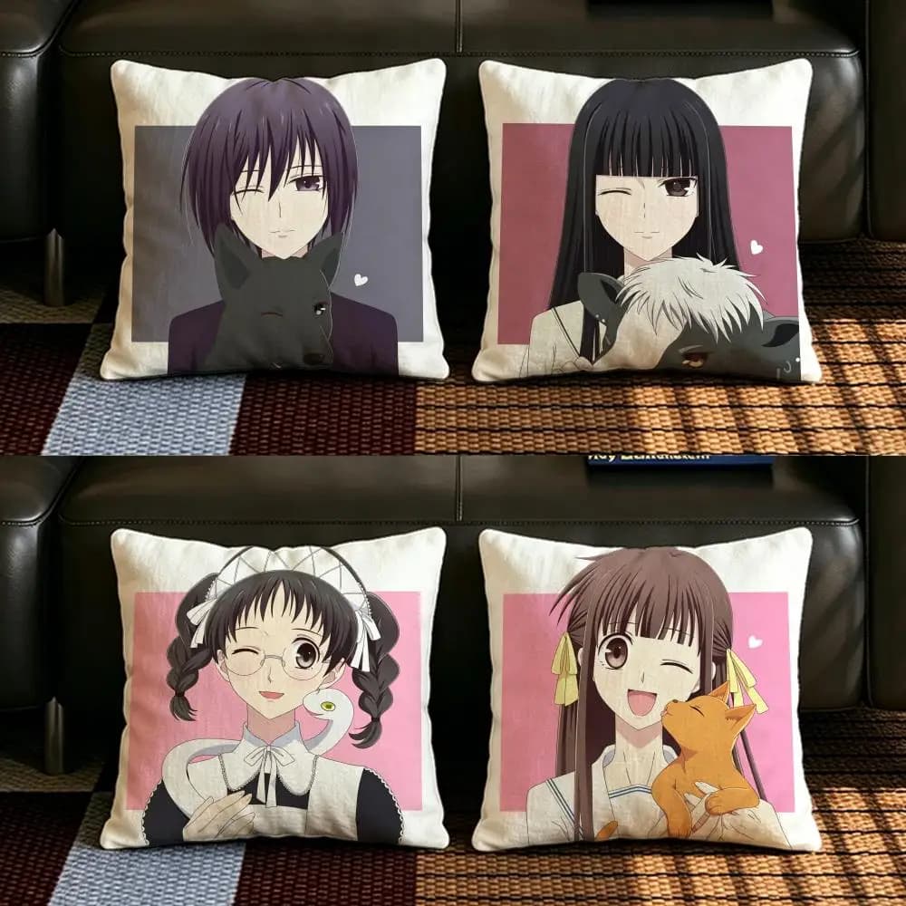 Fodera per cuscino in lino naturale con motivo Cartoon F-Fruits B-Basket, set completo per divano, camera da letto e sedia
