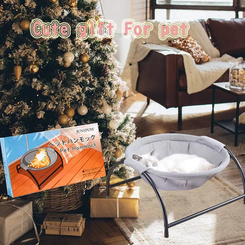 Elevated Round Cat Hammock Bed with Breathable Mesh and Sturdy Metal Frame for Cats and Small Dogs