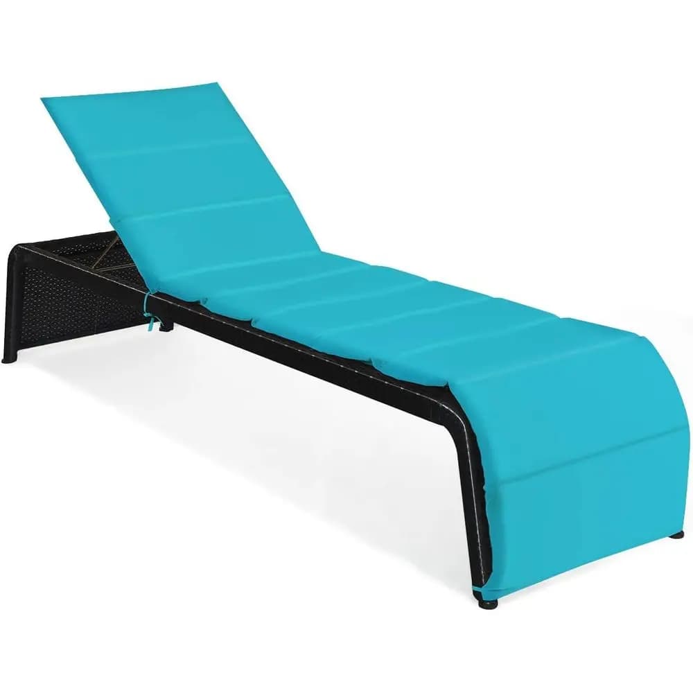 Sdraio in Rattan Turchese Imbottita con Schienale Regolabile per Giardino e Bordo Piscina