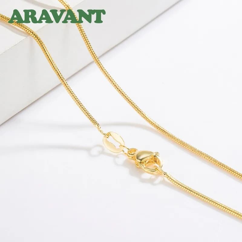 ARAVANT 925 Silver 18K Gold 3MM Round Snake Chains Necklace For Women Fashion Jewelry