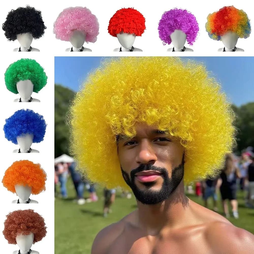 Parrucca da Clown Divertente, Soffice e Riccia, Stile Afro, Parrucche Sintetiche Corte Unisex