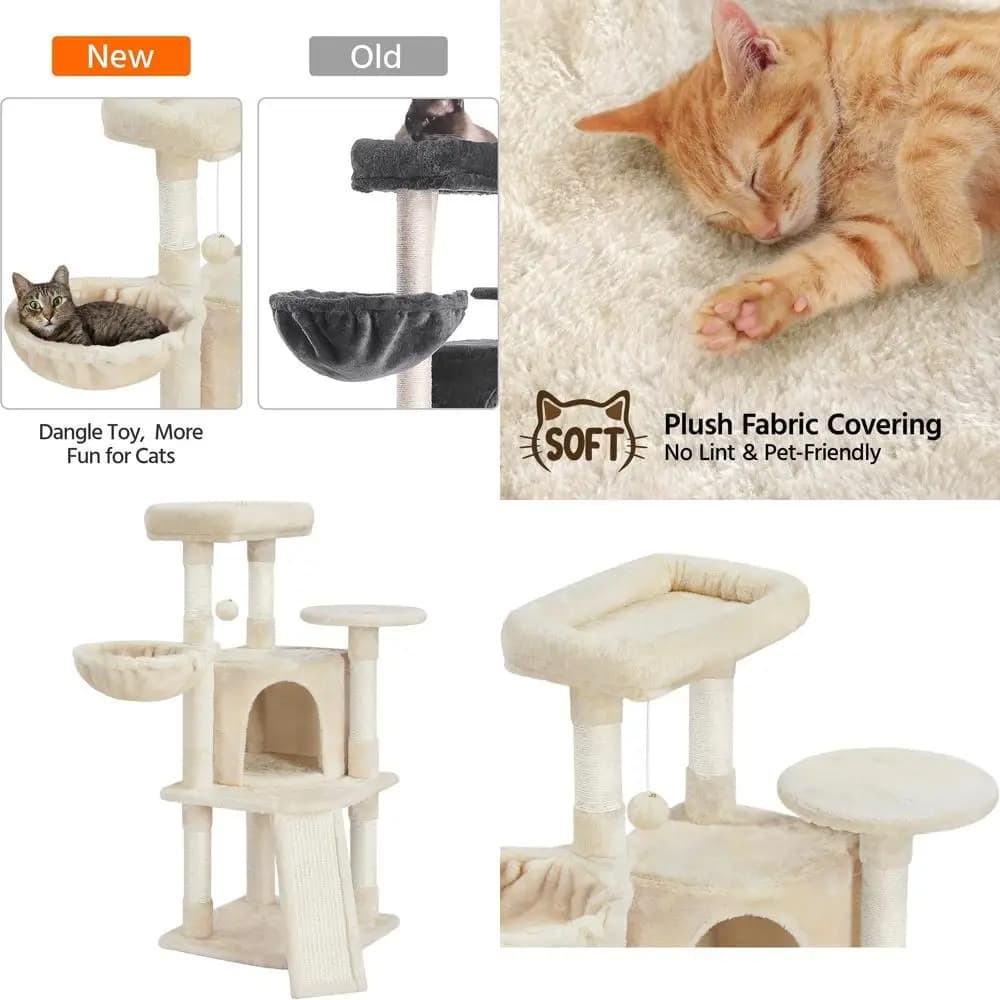 Albero per Gatti da Interno Beige 42 con Piattaforma, Amaca, Arredamento Multilivello, Tiragraffi e Casetta per Gatti