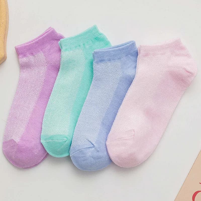 10Pcs=5Pairs Solid Mesh Women's Socks Invisible Ankle Socks Women Summer Breathable Thin Boat Socks Candy Color Meias Calcetines