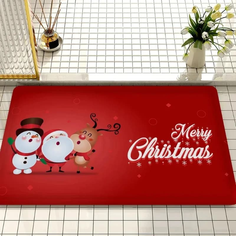 Christmas Themed Door Mat Festive Patterns Like Gifts Santa Hat Candies Non Slip Durable Entrance Rug Indoor Outdoor
