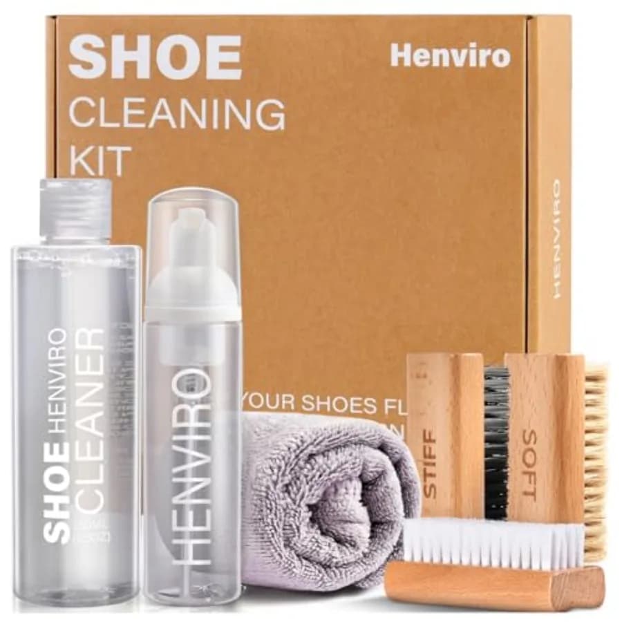 Kit per la Pulizia delle Scarpe - Set da 8,5 Oz con Spazzole e Asciugamano, Kit per Pulire Sneaker Bianche e Scarpe in Pelle Scamosciata
