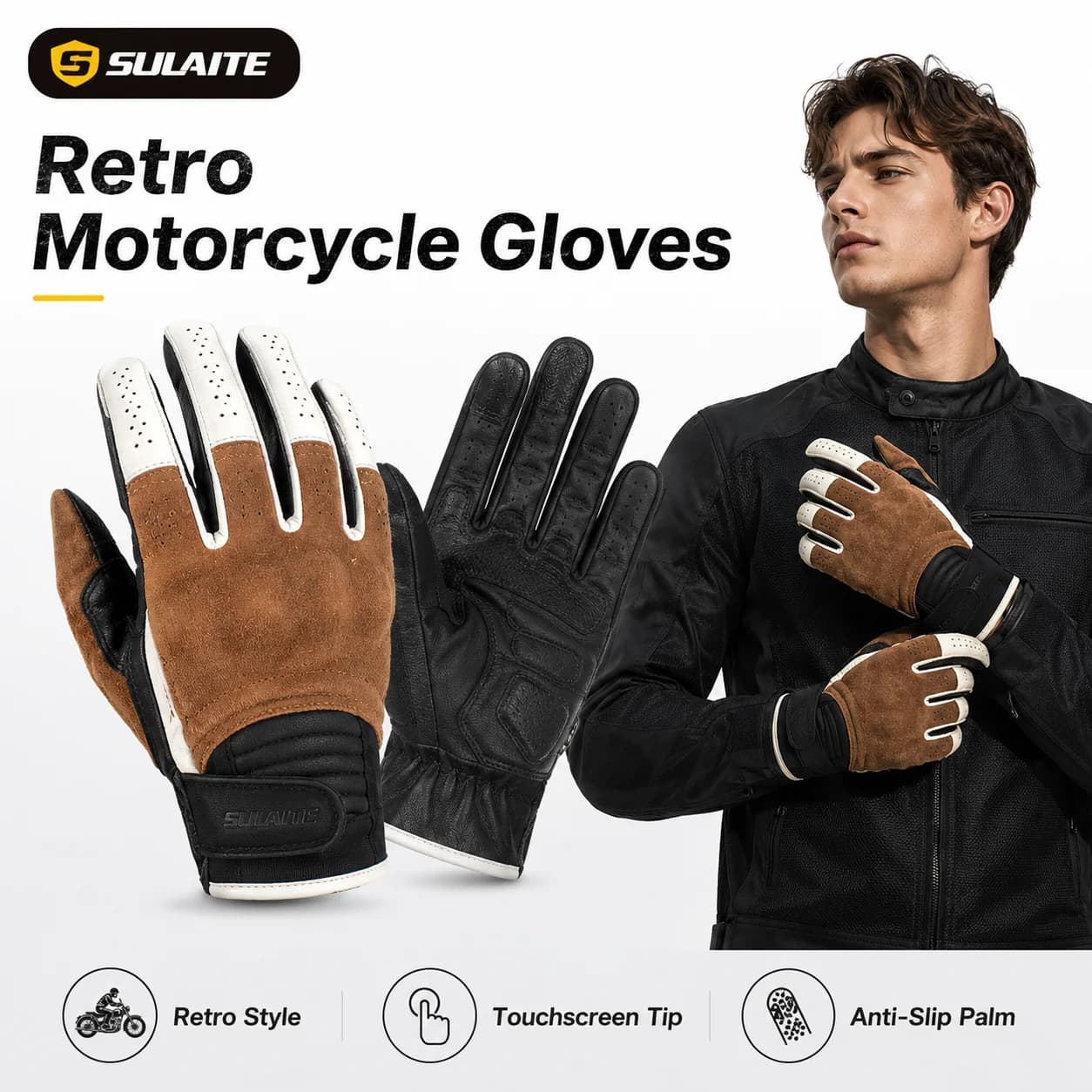Guanti da Moto SULAITE G3, Protezione Completa delle Nocche, Traspiranti, Compatibili con Touch Screen, per Primavera ed Estate