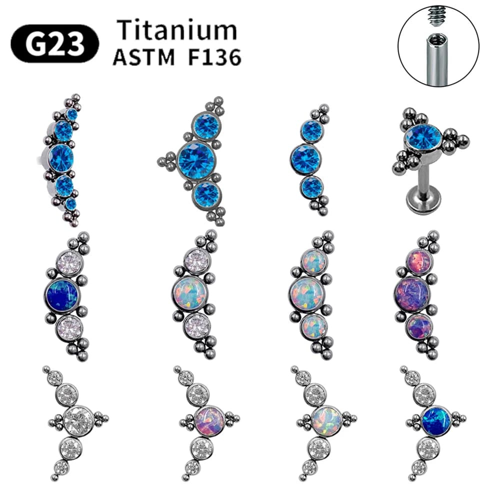 G23 Orecchini in titanio per donna ASTM F136 Labret Lip Piercing Gioielli per il corpo 16G CZ Pietra Spirale Trago Orecchini cartilagine