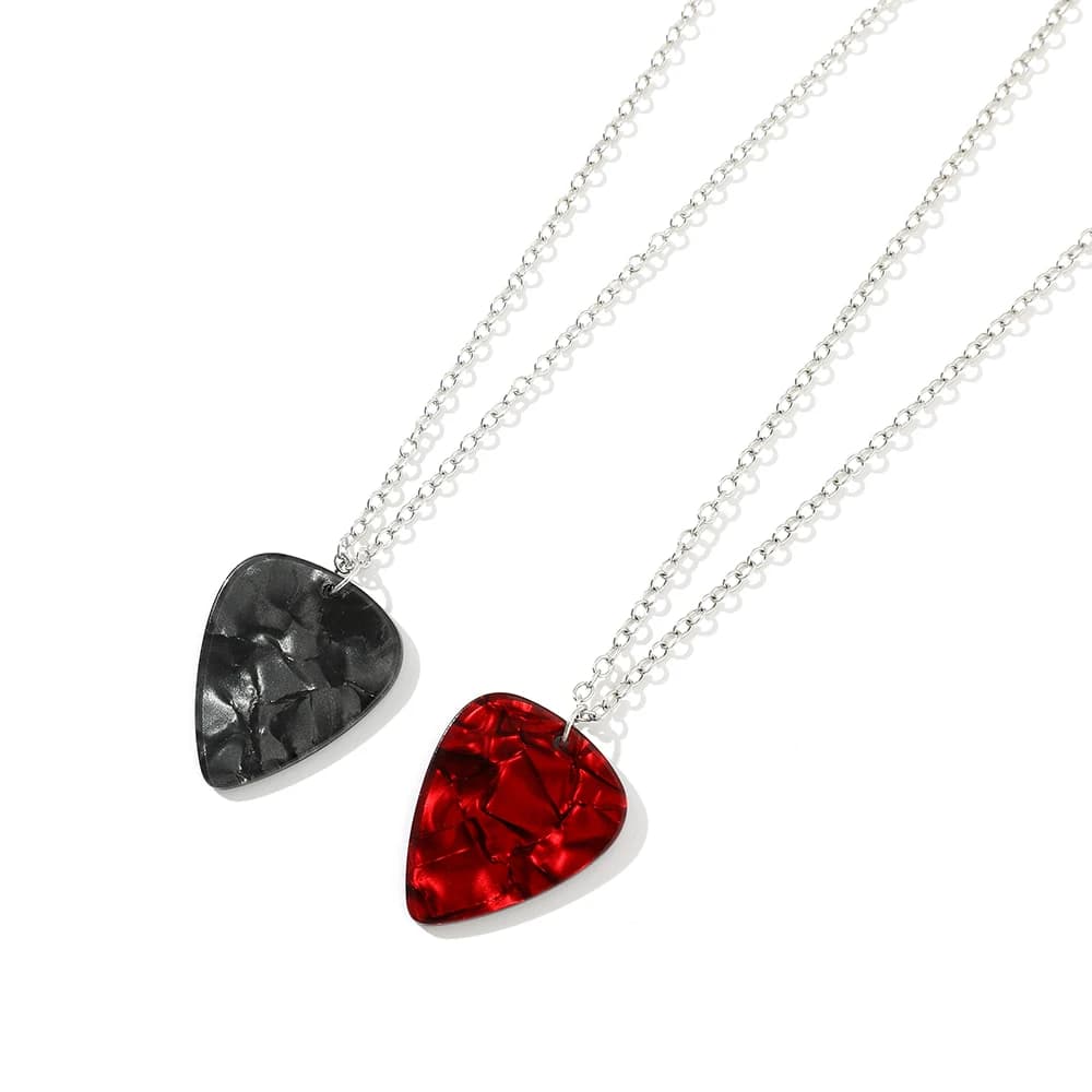 Fashion Guitar Pick Heart Ruby Necklace Punk Personality Pendant Cosplay Jewelry Accessories for Women Men