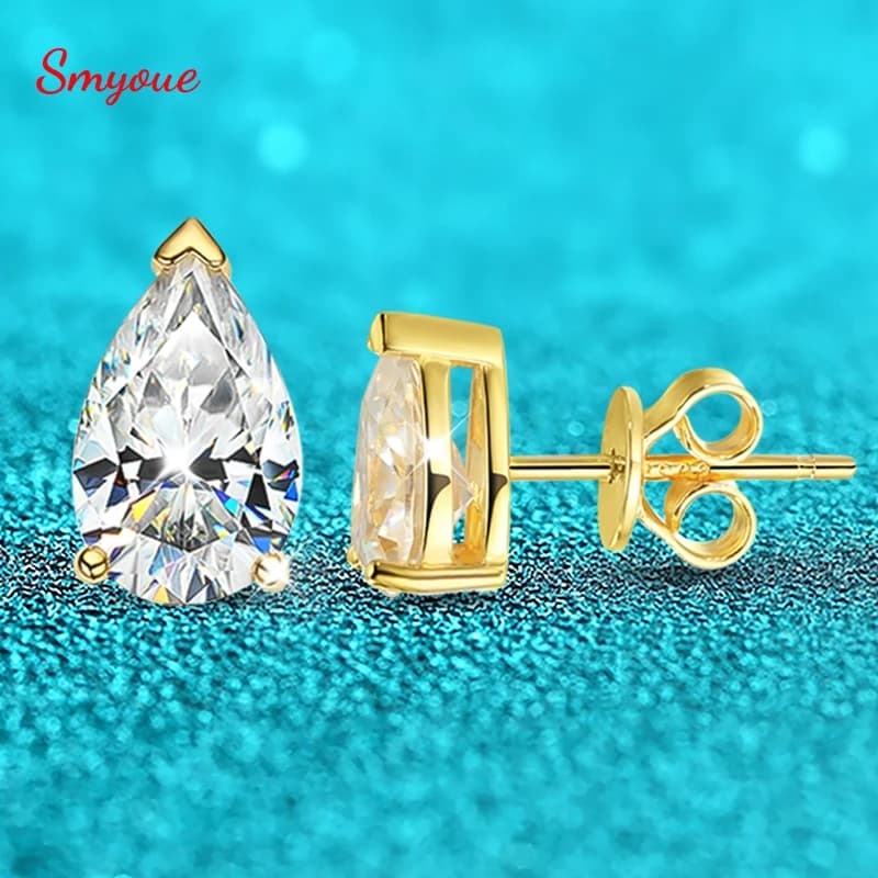Smyoue 1CT 2CT 4CT Orecchini a lobo Moissanite con taglio a pera per le donne Gioielli solitari scintillanti Regalo di San Valentino in argento sterling 925