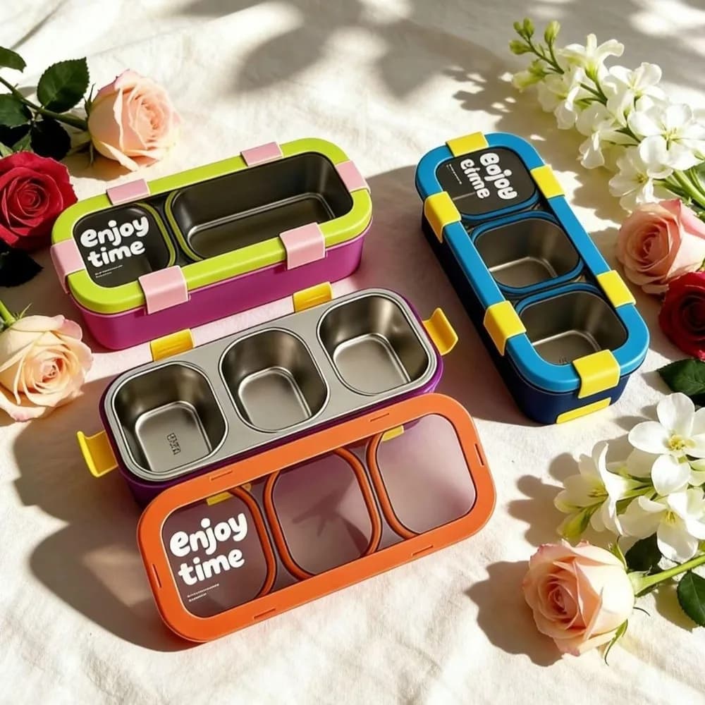 Rectangular Shape Stainless Steel Lunch Box Divided Compartments Sealed Lid Thermal Lunch Box Vacuum Insulated Leakproof Design