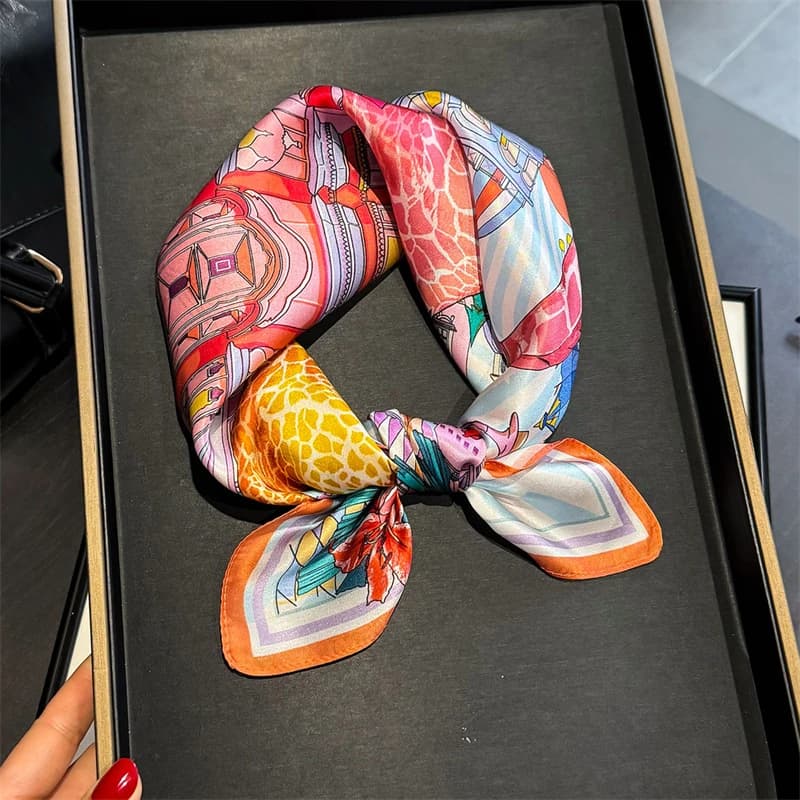 Square Shawl Scarf Luxury Fresh Floral Print 100% Real Satin Silk Loose Wrap Hijab Daily Women All Season Bandana Head Foulard