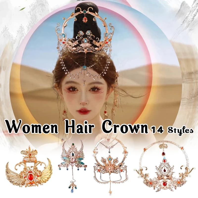 Chinese Hanfu Hair Crown Retro Traditional Wedding Bride Hair Accessories Metal Headpiece Cosplay Party Headdress Photo Props