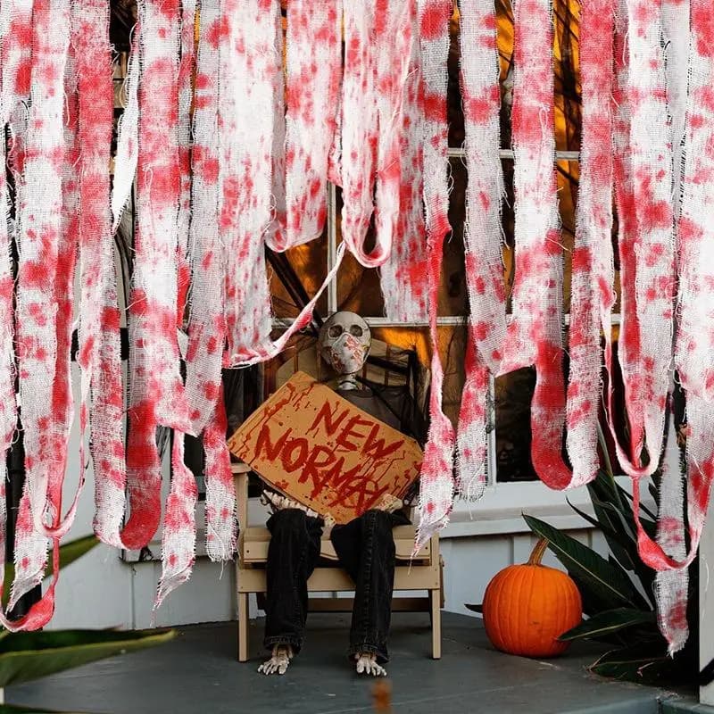 Strisce di stoffa insanguinata di Halloween Benda di garza di sangue Casa stregata Avvertimento Cintura isolante Puntelli per decorazioni per scene di feste horror per la casa