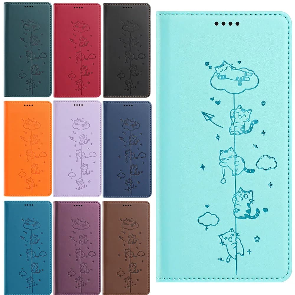 Custodia a portafoglio in pelle con motivo gatto per Tecno Spark Go 2 1 1S Pova 7 Curve Ultra 5 4 Pro 6 Neo 3 Book, cover protettiva RFID per telefono