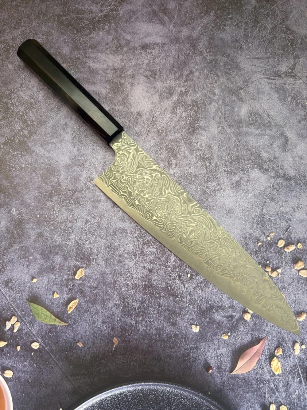 Coltello Gyuto RHON con 67 Strati di Acciaio Damascato VG10, Manico in Legno di Ebano, per Cucina Giapponese, Coltello da Chef per Affettare e Tagliare
