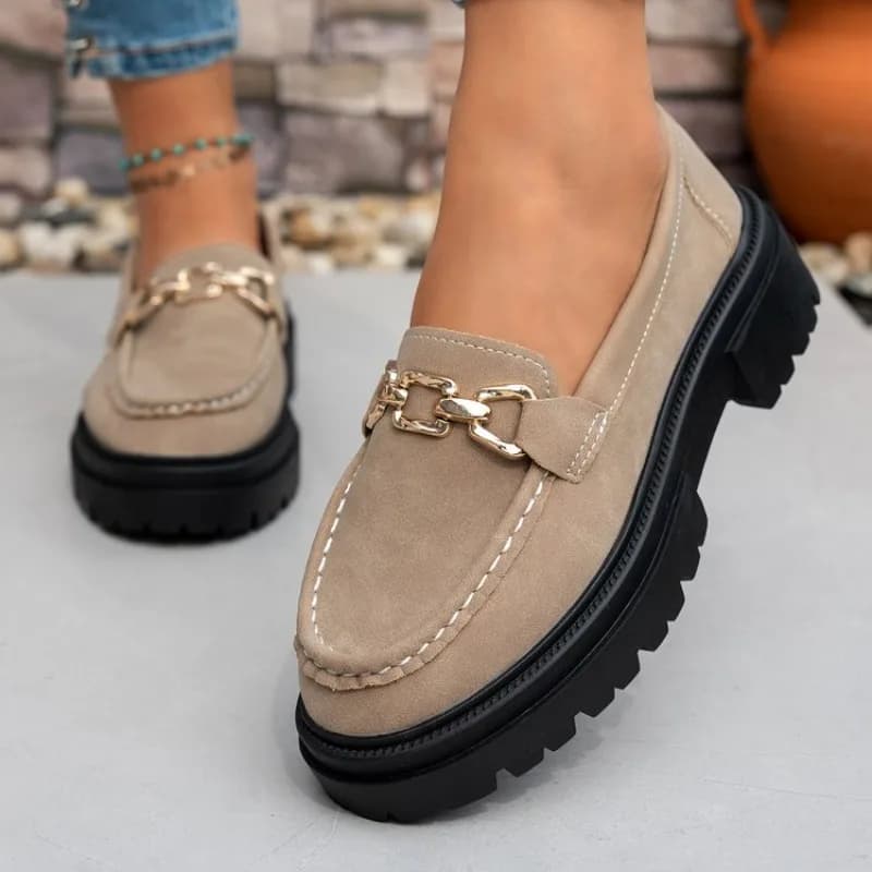 Nuove Mocassini Donna Primavera 2026 Trendy con Catena Comode Punta Tonda Scarpe con Plateau Taglie Grandi Stile Britannico Casual Femminile